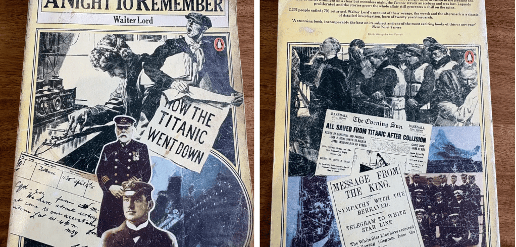 Front and back covers of the 1976 illustrated edition of Walter Lord's A Night to Remember