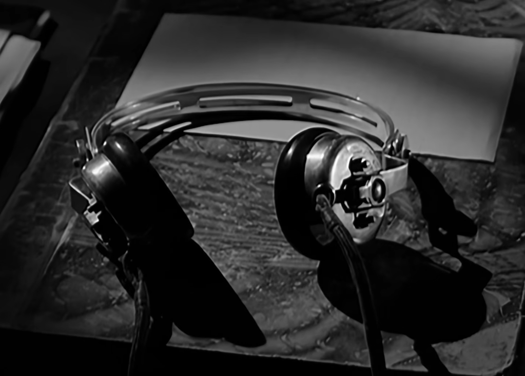 The infamous close-up of the silenced earphones on the nearby ship Californian, from the film A Night to Remember