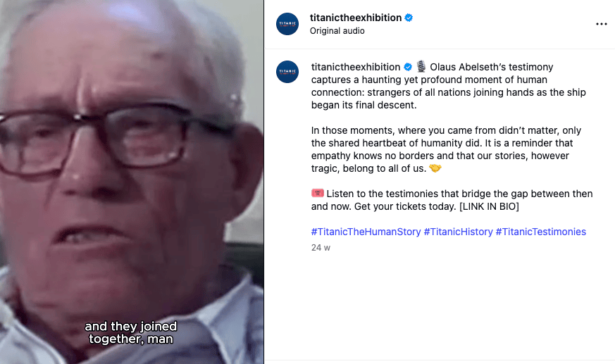 Olaus Abelseth’s testimony captures a profound moment of human connection. See and hear it on Titanic: The Human Story instagram @titanictheexhibition
