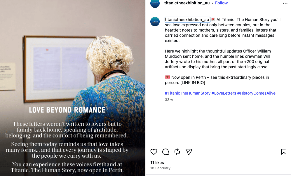 Titanic: The Human Story exhibition shows letters that remind us that love takes many forms. See this and more posts on Instagram @titanictheexhibition_au